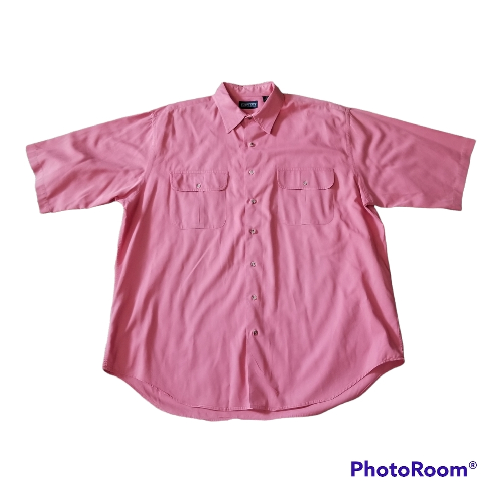 Lands' End Men's Pale Red Short Sleeve Cotton Causal SS Shirt. XL Tall (17-17.5)